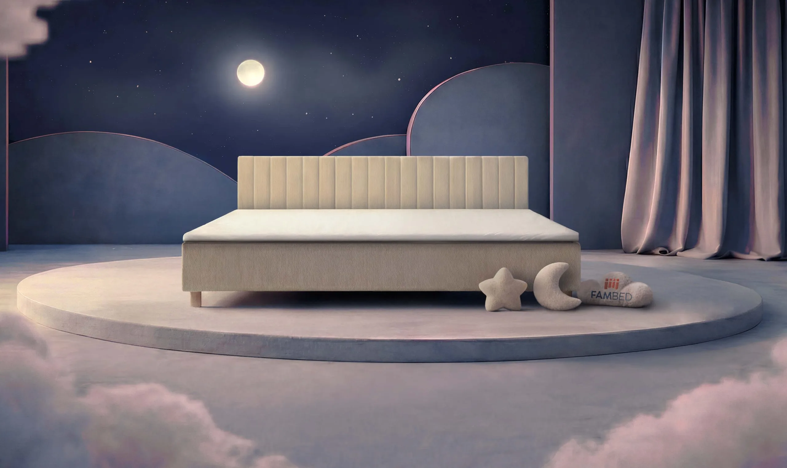 Lit familial FAMBED® de 270 cm de large, vu de trois quarts avant